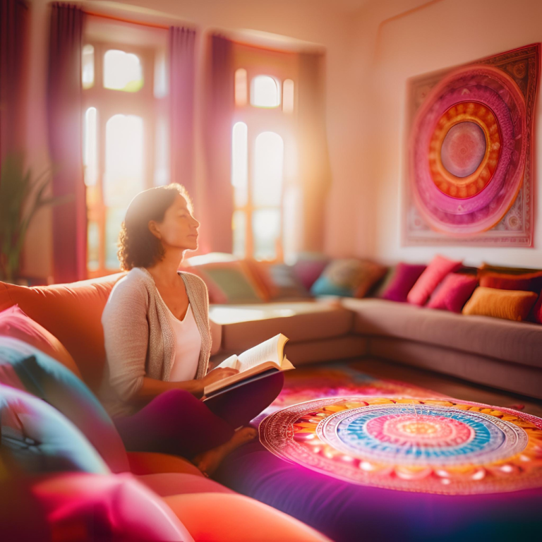 Adult relaxing on couch coloring a mandala for stress relief
