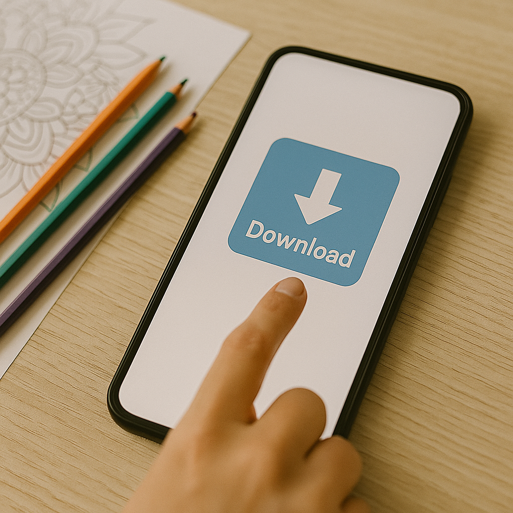 Download screen showing person accessing a digital free coloring book starter kit
