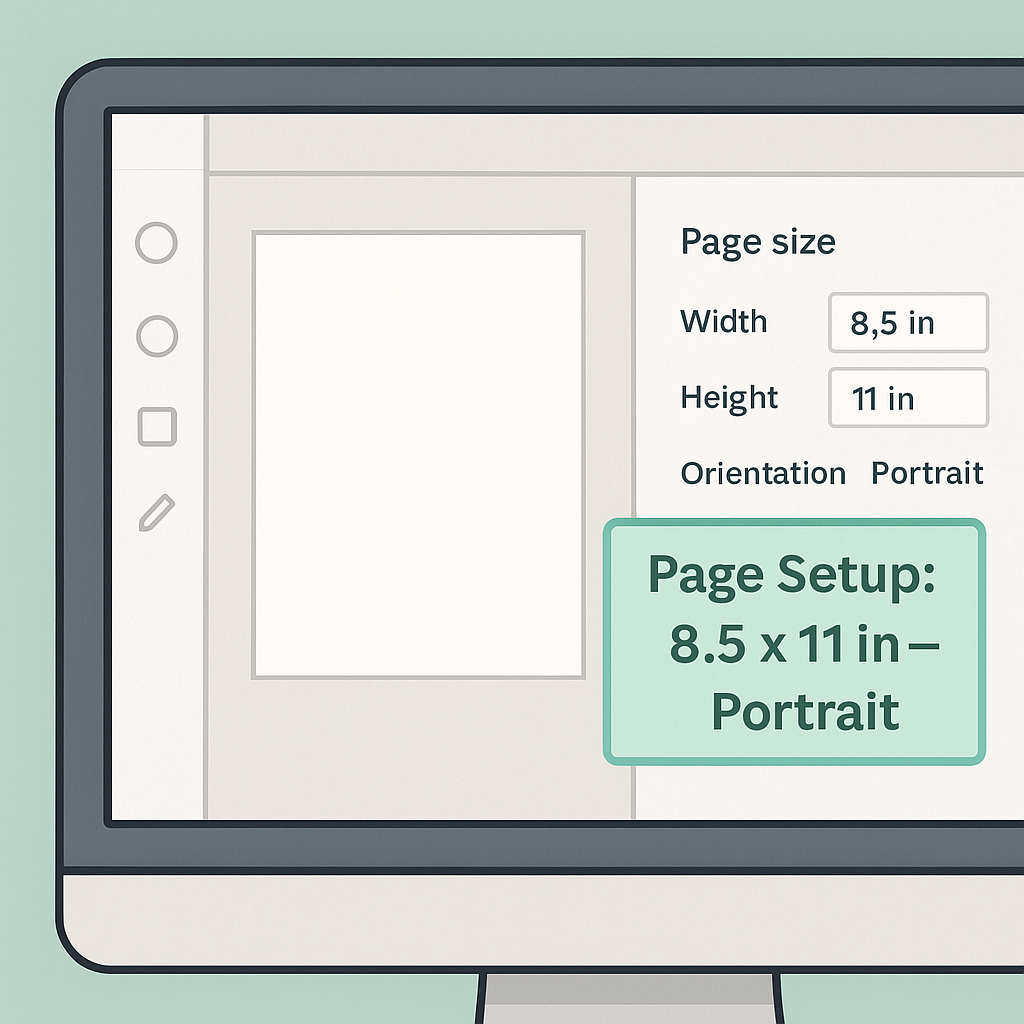 Example of setting up an 8.5 x 11 page for a coloring book in design software