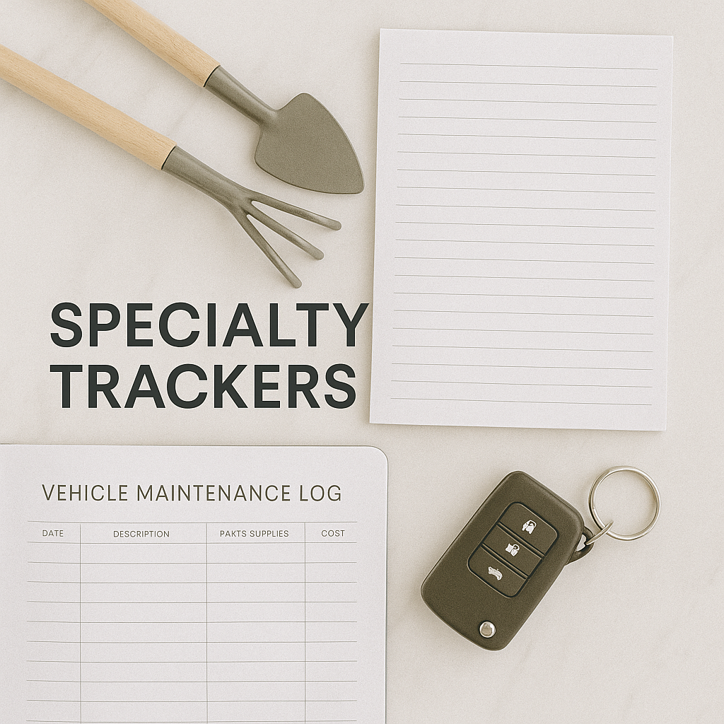 Niche trackers and logbooks such as gardening or vehicle logs on Amazon KDP